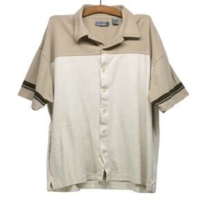 CHERESKIN Men's XL Short Sleeve Top Button Down Cotton Blend Jersey Top